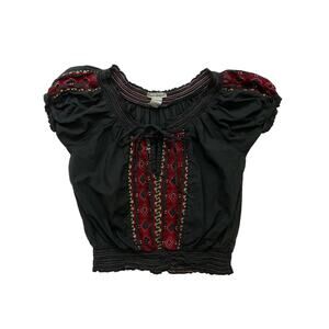 Y2K Embroidered Babydoll Sleeve Blouse